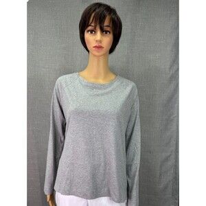 Loft Split Back Long Sleeve Knit Top With Woven Underlay Women's Size M Gray